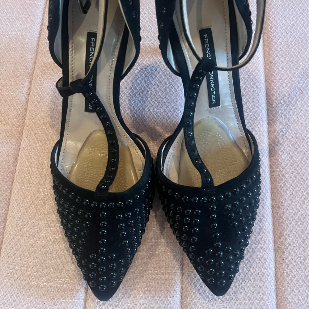 Beaded Black size 8 French connection heel w ankle strap